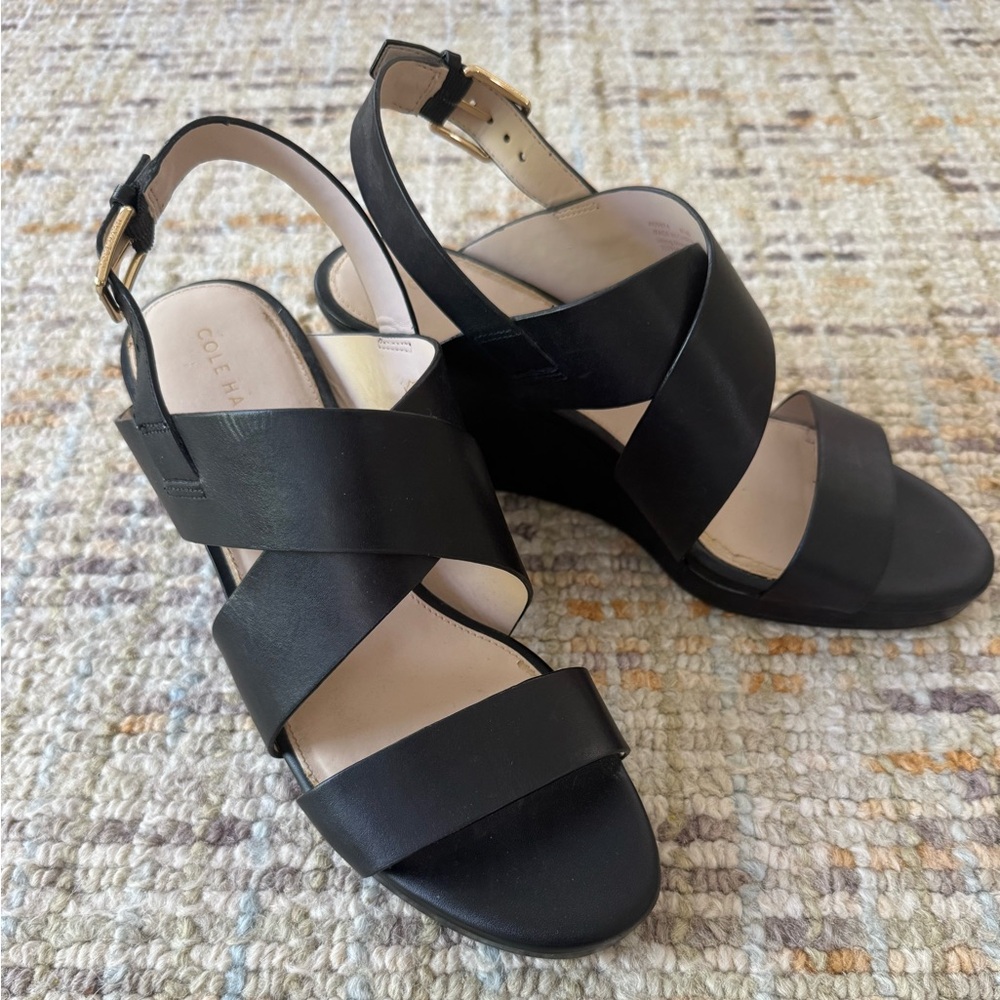 Cole Haan Black Leather Wedges